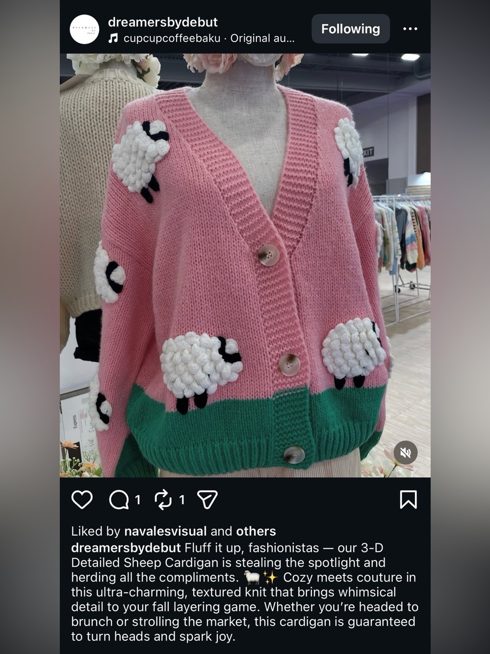 🐑 Dreamers by Debut Pink Counting Sheep Knit Cardigan Sweater 🐑 - Picture 8 of 8